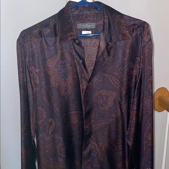 Salvatore Ferragamo Purple Paisley Dress Shirt - Picture 7 of 14